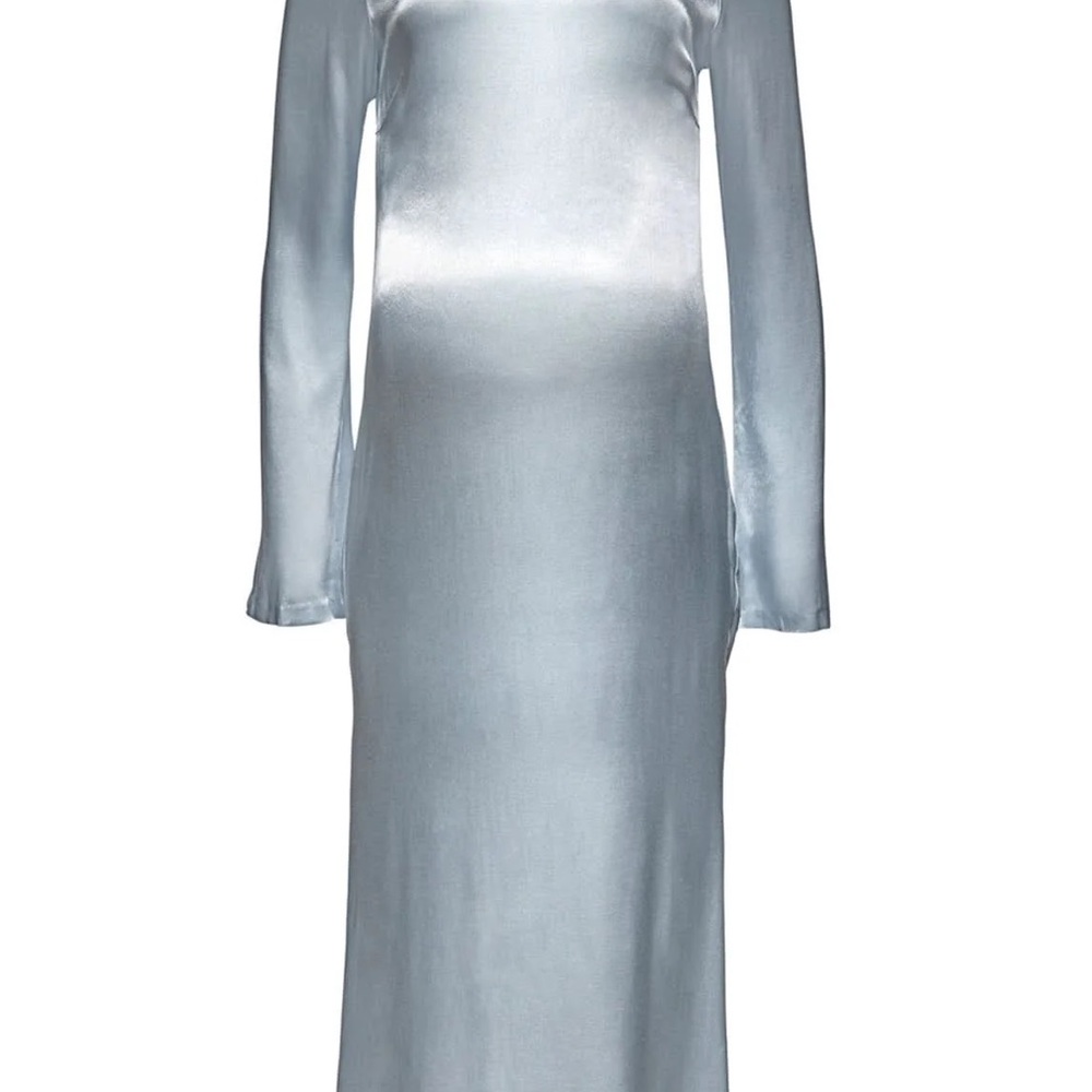 Maternity Satin Long Sleeve Maxi Dress in Light Silver